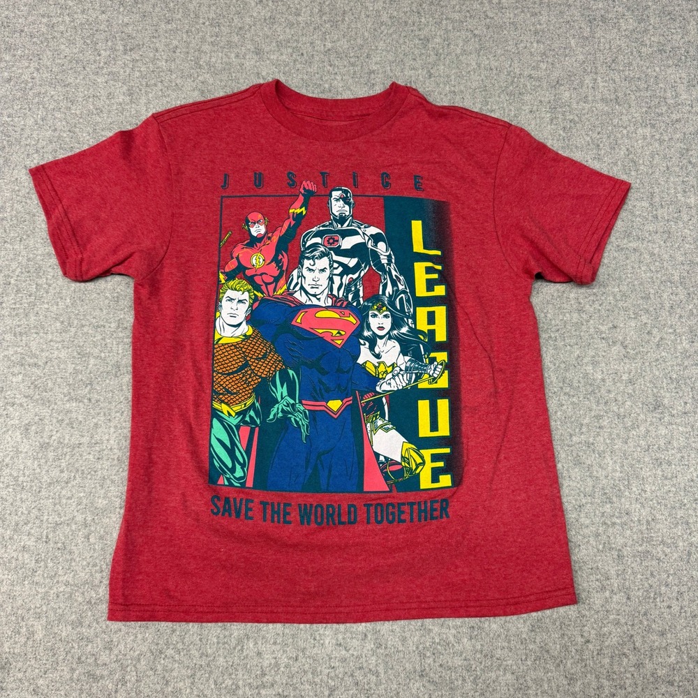 DC Comics Justice League Graphic T-Shirt Size Small Red Heather Superman DC Kids